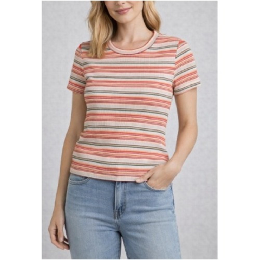 Marine Layer Women's Multi Stripe Lexi Rib‎ Sun-In Crew Tee Size S NWT